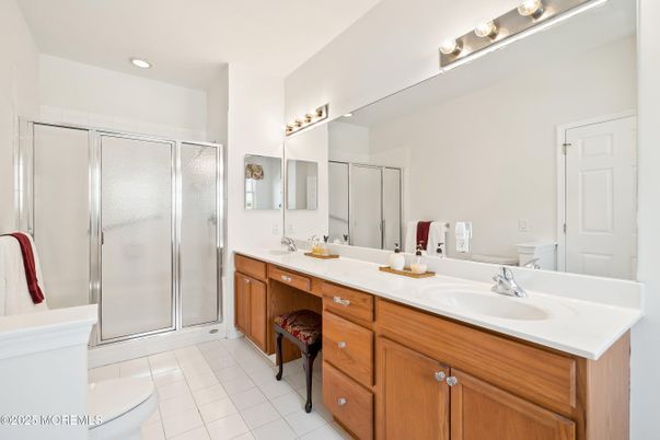 Bathroom, Dual Sink Vanities, Glass Shower, Interior, Recessed Lighting