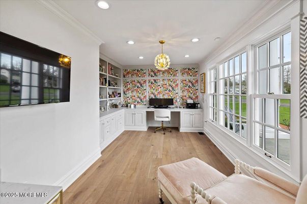 Home Office, Interior, Pendant Lights, Recessed Lighting, Wood Texture Flooring