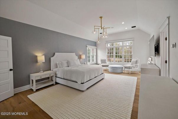 Bedroom, Interior, Pendant Lights, Recessed Lighting, Wood Texture Flooring
