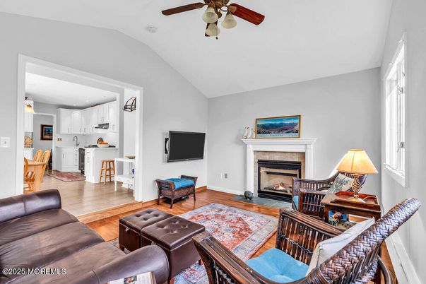 Fireplace, Interior, Kitchen, Living room, Wood Texture Flooring