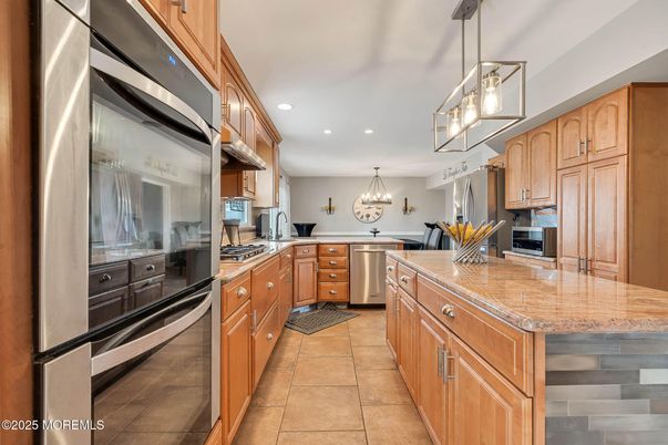 Interior, Kitchen, Pendant Lights, Recessed Lighting, Stainless Steel Appliances