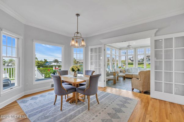 Dining room, Interior, Living room, Pendant Lights, Wood Texture Flooring
