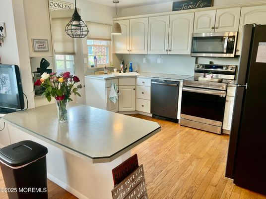Interior, Kitchen, Pendant Lights, Stainless Steel Appliances, Wood Texture Flooring