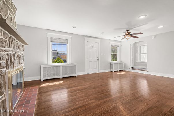 Fireplace, Interior, Recessed Lighting, Wood Texture Flooring
