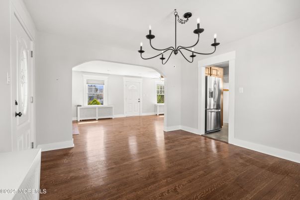 Chandelier, Empty room, Interior, Kitchen, Wood Texture Flooring