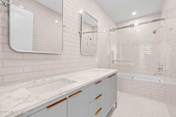 Bathroom, Dual Sink Vanities, Glass Shower, Interior, Recessed Lighting