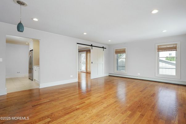 Empty room, Interior, Pendant Lights, Recessed Lighting, Wood Texture Flooring