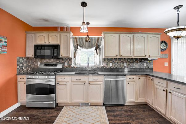 Interior, Kitchen, Pendant Lights, Stainless Steel Appliances, Wood Texture Flooring