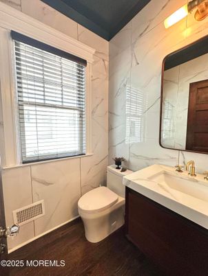 Bathroom, Interior, Marble Walls, Wood Texture Flooring