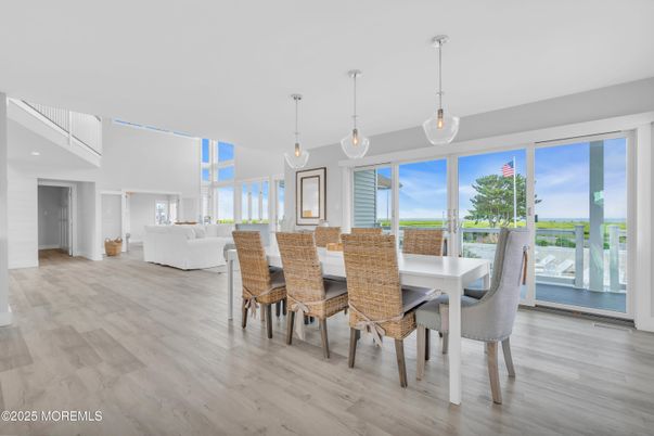 Dining room, Interior, Living room, Pendant Lights, Wood Texture Flooring