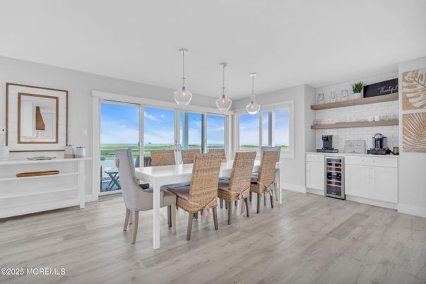 Dining room, Interior, Pendant Lights, Wood Texture Flooring