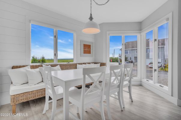 Dining room, Interior, Pendant Lights, Wood Texture Flooring