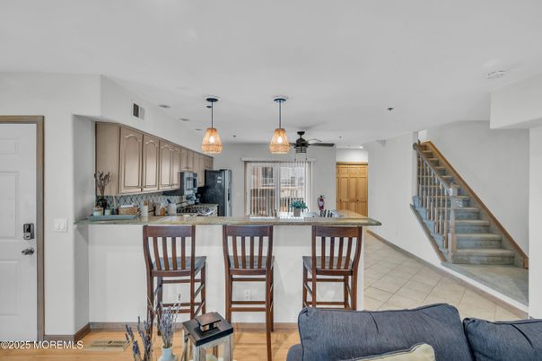 Interior, Kitchen, Pendant Lights, Recessed Lighting, Wood Texture Flooring