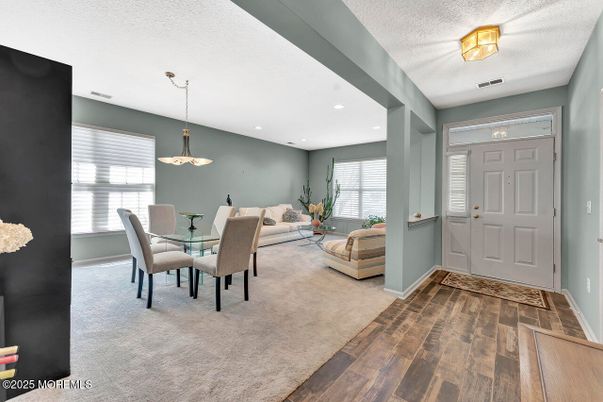 Dining room, Interior, Living room, Pendant Lights, Recessed Lighting, Wood Texture Flooring