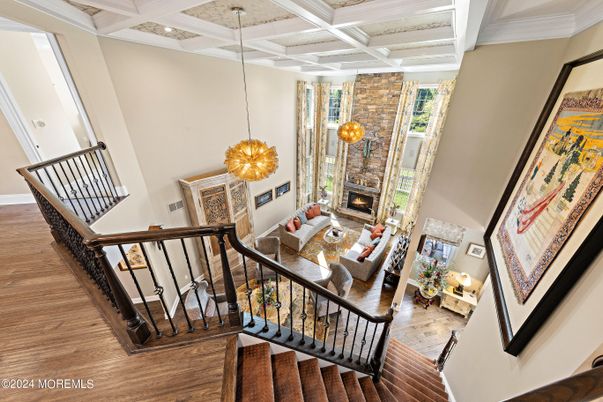 Fireplace, Interior, Living room, Pendant Lights, Wood Texture Flooring