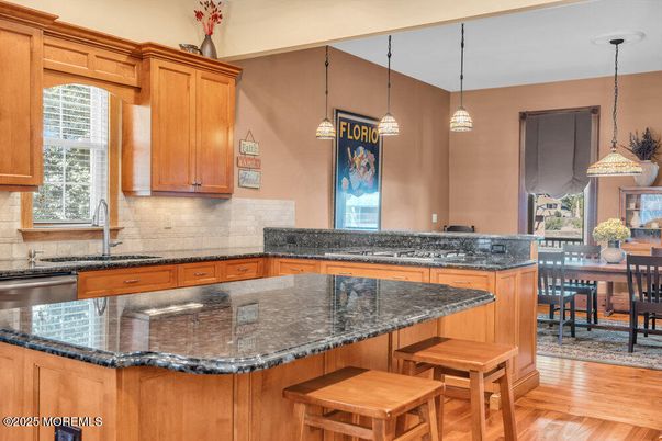 Dining room, Interior, Kitchen, Pendant Lights, Wood Texture Flooring