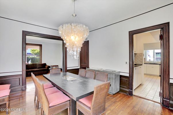 Chandelier, Dining room, Interior, Wood Texture Flooring
