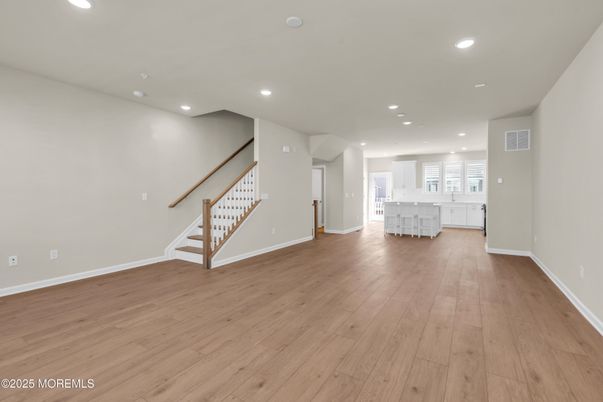 Empty room, Interior, Kitchen, Recessed Lighting, Wood Texture Flooring
