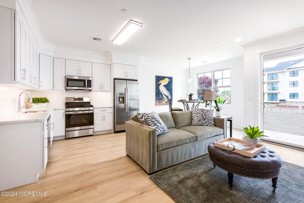 Dining room, Interior, Kitchen, Living room, Pendant Lights, Recessed Lighting, Stainless Steel Appliances, Wood Texture Flooring