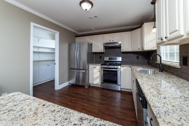 Interior, Kitchen, Stainless Steel Appliances, Wood Texture Flooring