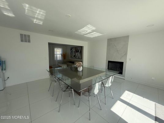 Dining room, Fireplace, Interior, Recessed Lighting