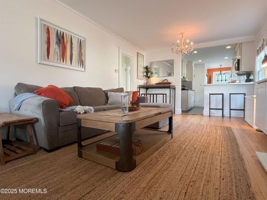 Chandelier, Interior, Kitchen, Living room, Recessed Lighting, Wood Texture Flooring
