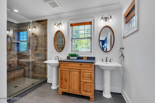 Bathroom, Dual Sink Vanities, Glass Shower, Interior, Recessed Lighting