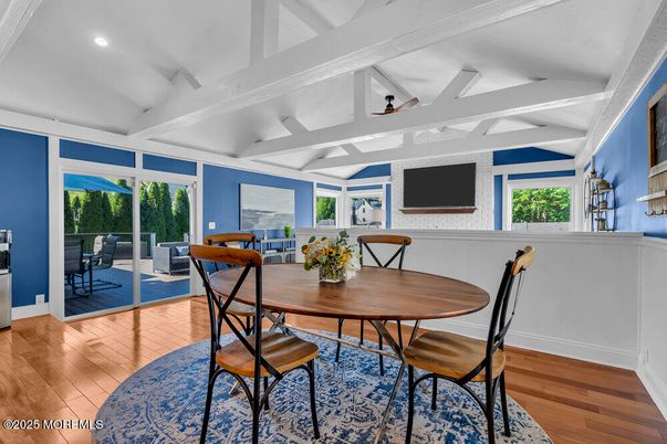 Dining room, Interior, Recessed Lighting, Wood Texture Flooring