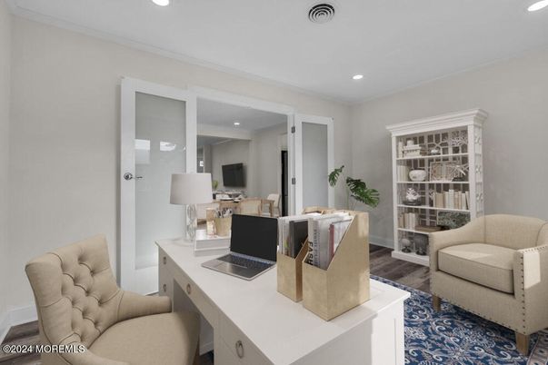 Home Office, Interior, Recessed Lighting, Wood Texture Flooring