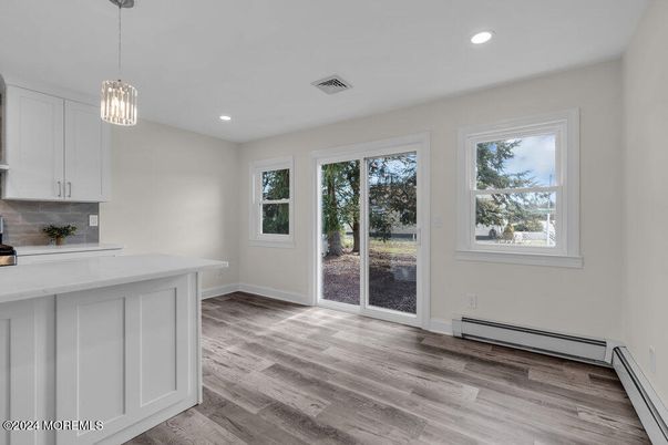 Interior, Kitchen, Pendant Lights, Recessed Lighting, Wood Texture Flooring