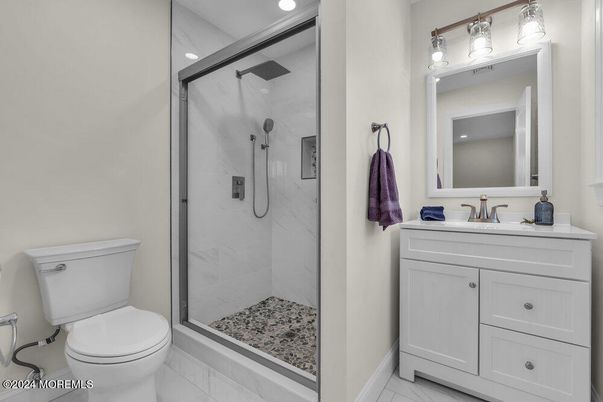Bathroom, Glass Shower, Interior, Marble Walls, Recessed Lighting