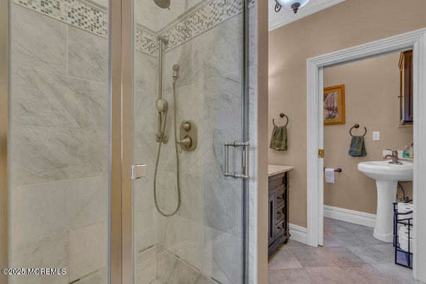 Bathroom, Glass Shower, Interior, Marble Walls