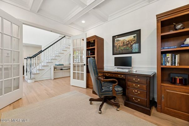 Home Office, Interior, Recessed Lighting, Wood Texture Flooring