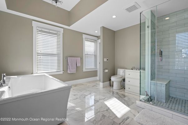 Bathroom, Glass Shower, Interior, Marble, Recessed Lighting