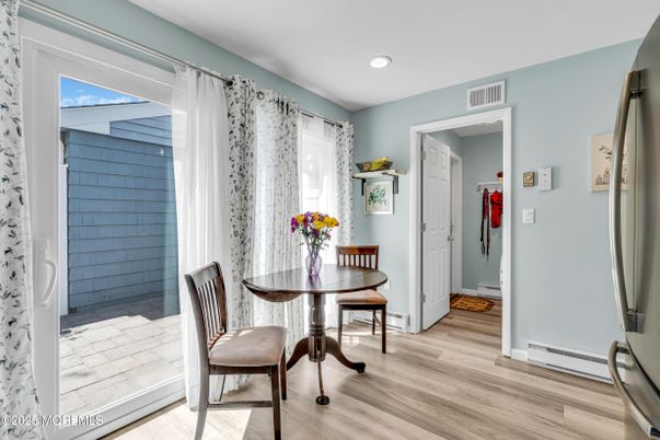 Dining room, Interior, Recessed Lighting, Wood Texture Flooring