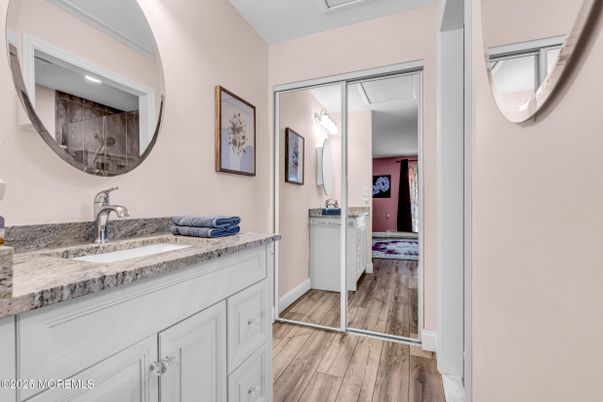 Bathroom, Dual Sink Vanities, Interior, Wood Texture Flooring