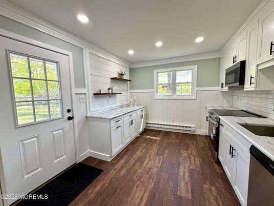 Interior, Kitchen, Recessed Lighting, Wood Texture Flooring