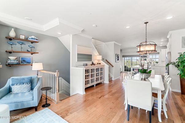 Dining room, Interior, Pendant Lights, Recessed Lighting, Wood Texture Flooring