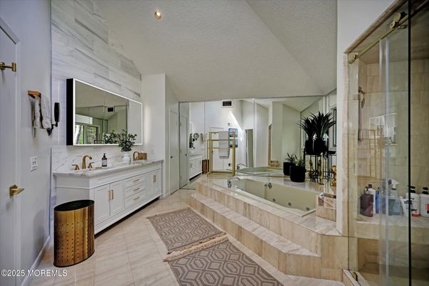 Bathroom, Dual Sink Vanities, Glass Shower, Interior, Recessed Lighting