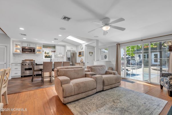 Interior, Kitchen, Living room, Recessed Lighting, Stainless Steel Appliances, Wood Texture Flooring