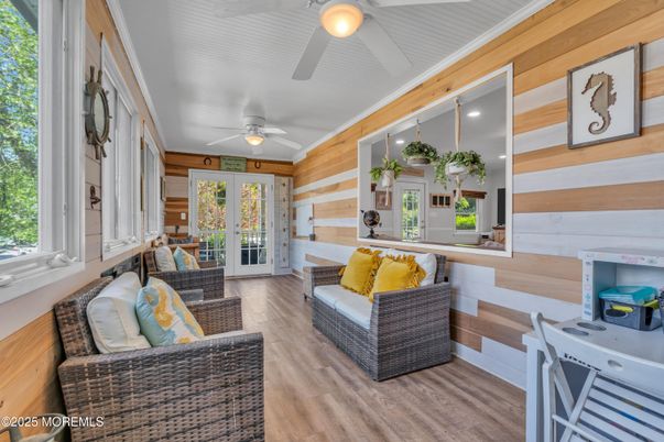 Interior, Living room, Recessed Lighting, Wood Texture Flooring, Wooden Walls