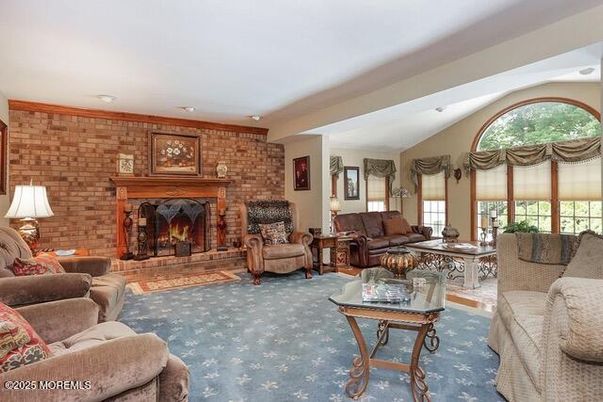 Fireplace, Interior, Living room, Recessed Lighting, Stone Walls