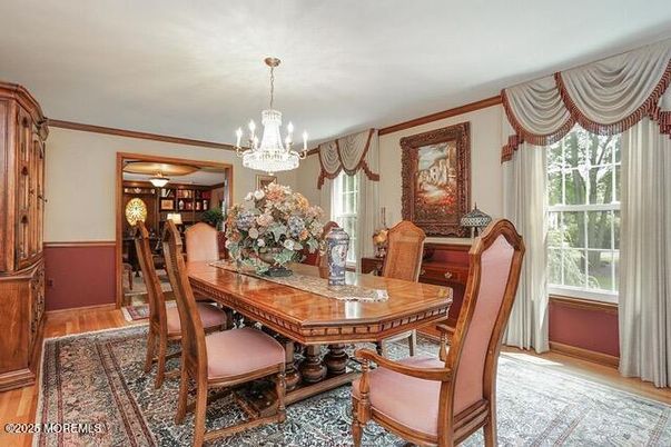 Chandelier, Dining room, Interior, Wood Texture Flooring