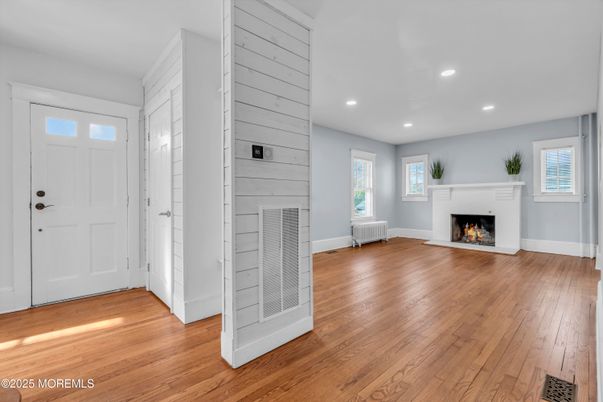 Empty room, Fireplace, Interior, Recessed Lighting, Wood Texture Flooring