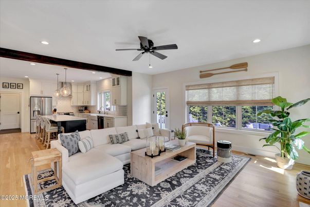 Interior, Kitchen, Living room, Pendant Lights, Recessed Lighting, Stainless Steel Appliances, Wood Texture Flooring
