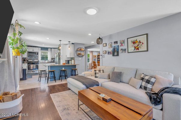 Interior, Kitchen, Living room, Pendant Lights, Recessed Lighting, Stainless Steel Appliances, Wood Texture Flooring