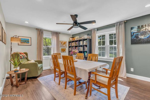Dining room, Interior, Recessed Lighting, Wood Texture Flooring
