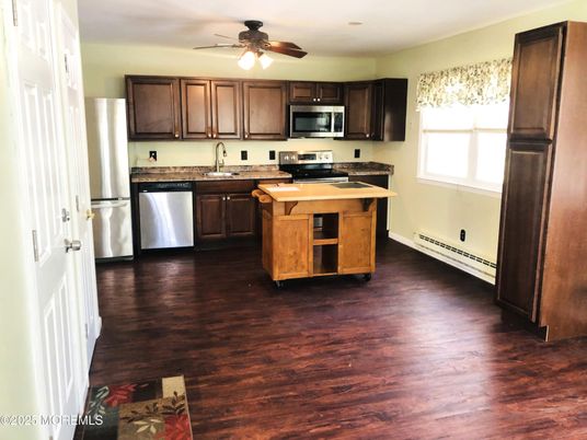 Interior, Kitchen, Stainless Steel Appliances, Wood Texture Flooring