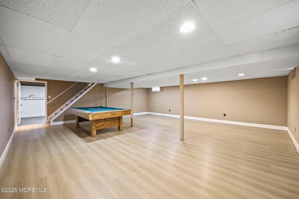 Billiard Table, Game Room, Interior, Recessed Lighting, Wood Texture Flooring