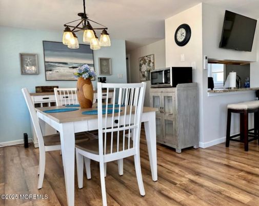 Dining room, Interior, Pendant Lights, Wood Texture Flooring
